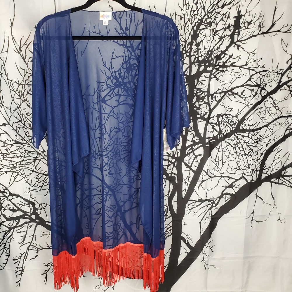 LuLaRoe Monroe Navy & Red Kimono Cardigan Small